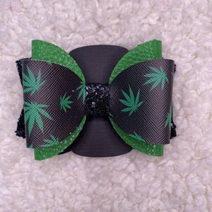 Marijuanna Faux Leather Glitter Bow Small